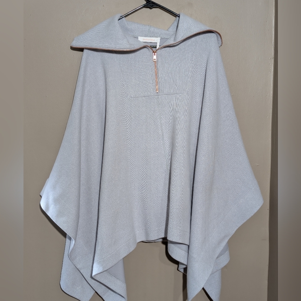 See By Chloe Grey Half Zip Up Poncho, Size:M/L